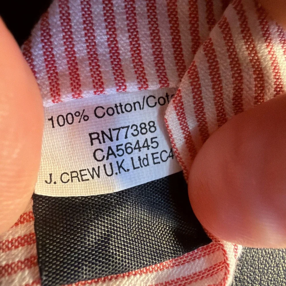 J. Crew Men's Red And White Striped Cotton Necktie Handmade In USA!